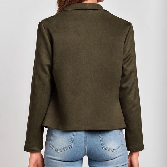 NEVER WORN! Olive Green Faux Suede Jacket - Picture 3 of 8